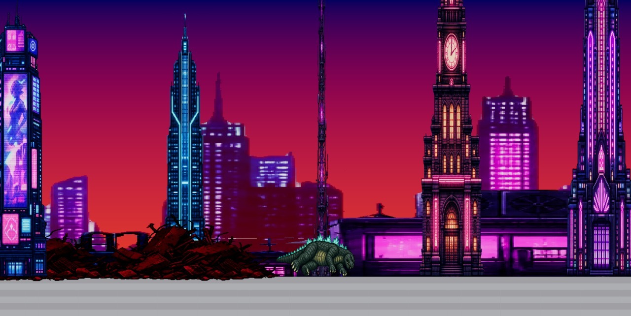 Neon Kaiju Rampage: a moment in the game (1 of 1)