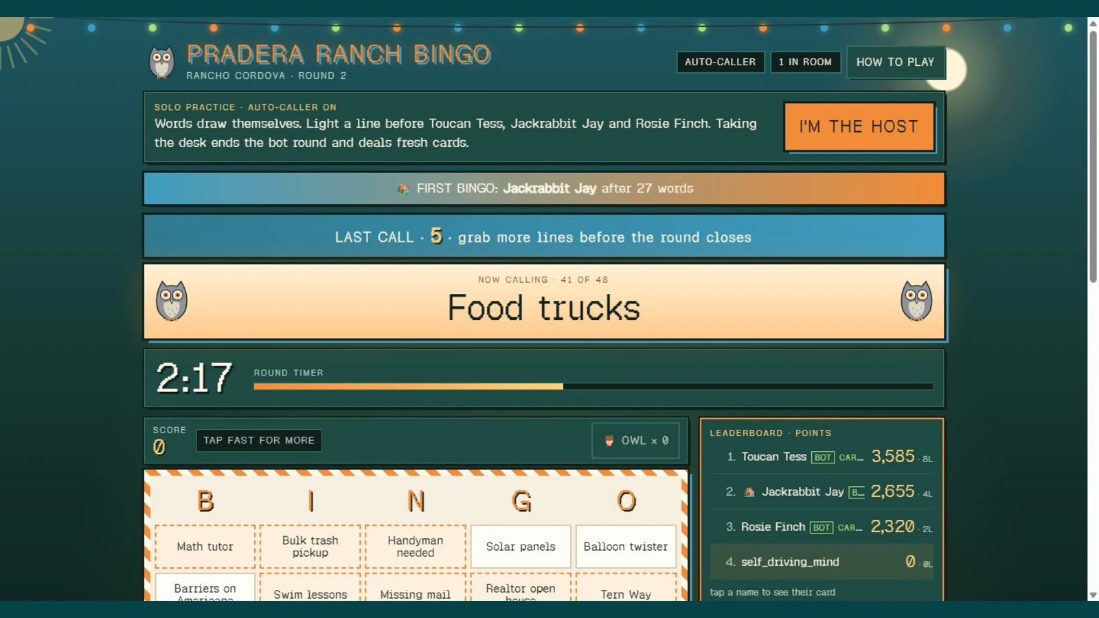 Pradera Ranch Bingo: a moment in the game (1 of 1)