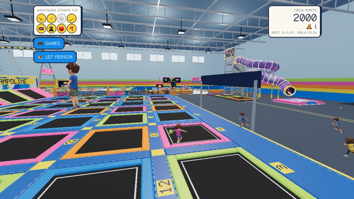 Trampoline Park Fun: a moment in the game (1 of 2)