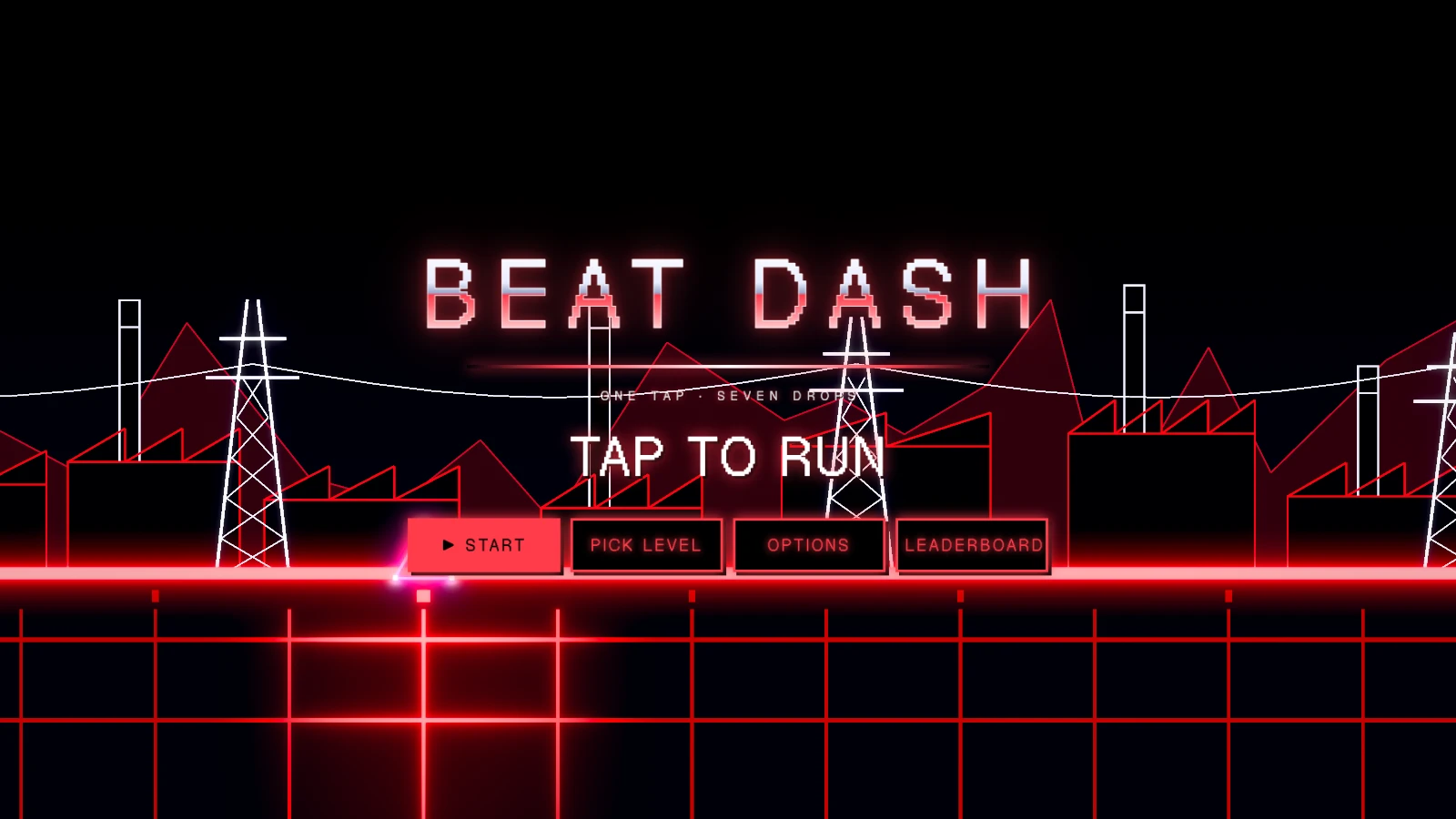 BEAT DASH. The game's screen over its world. Taken for the update Smoother on phones + progress saves everywhere.