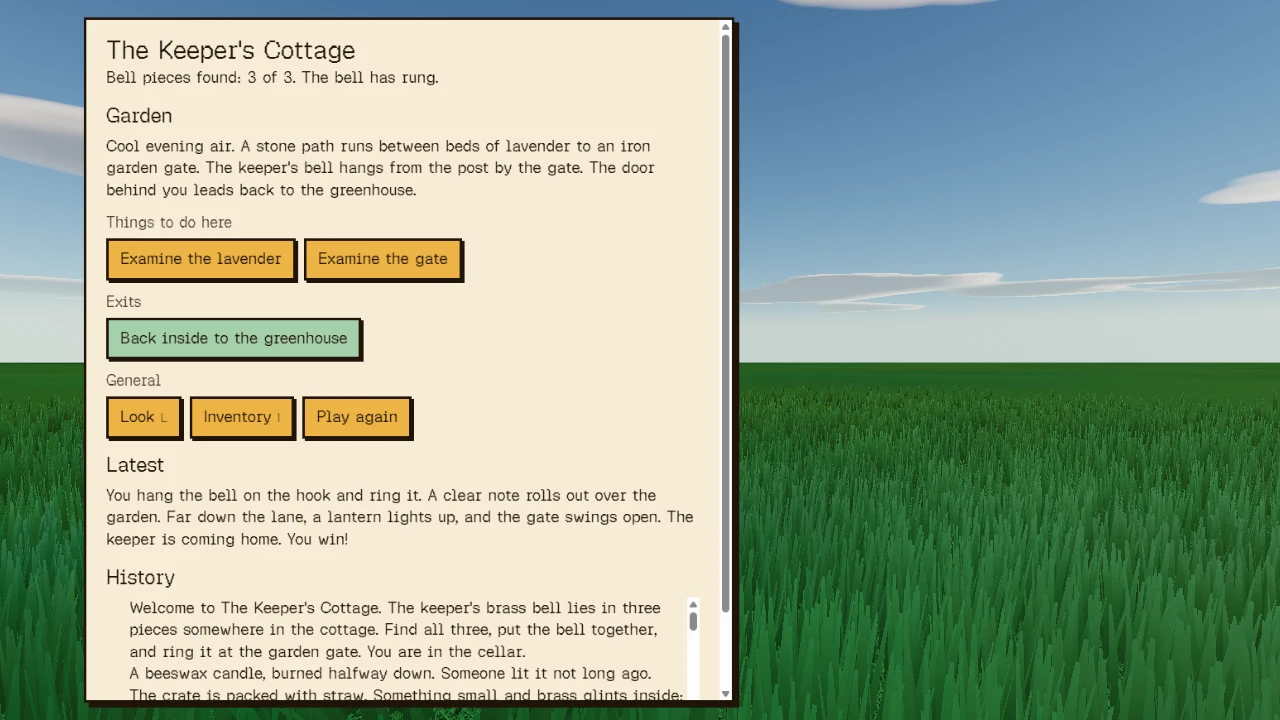 The Keeper's Cottage: a moment in the game (2 of 2)