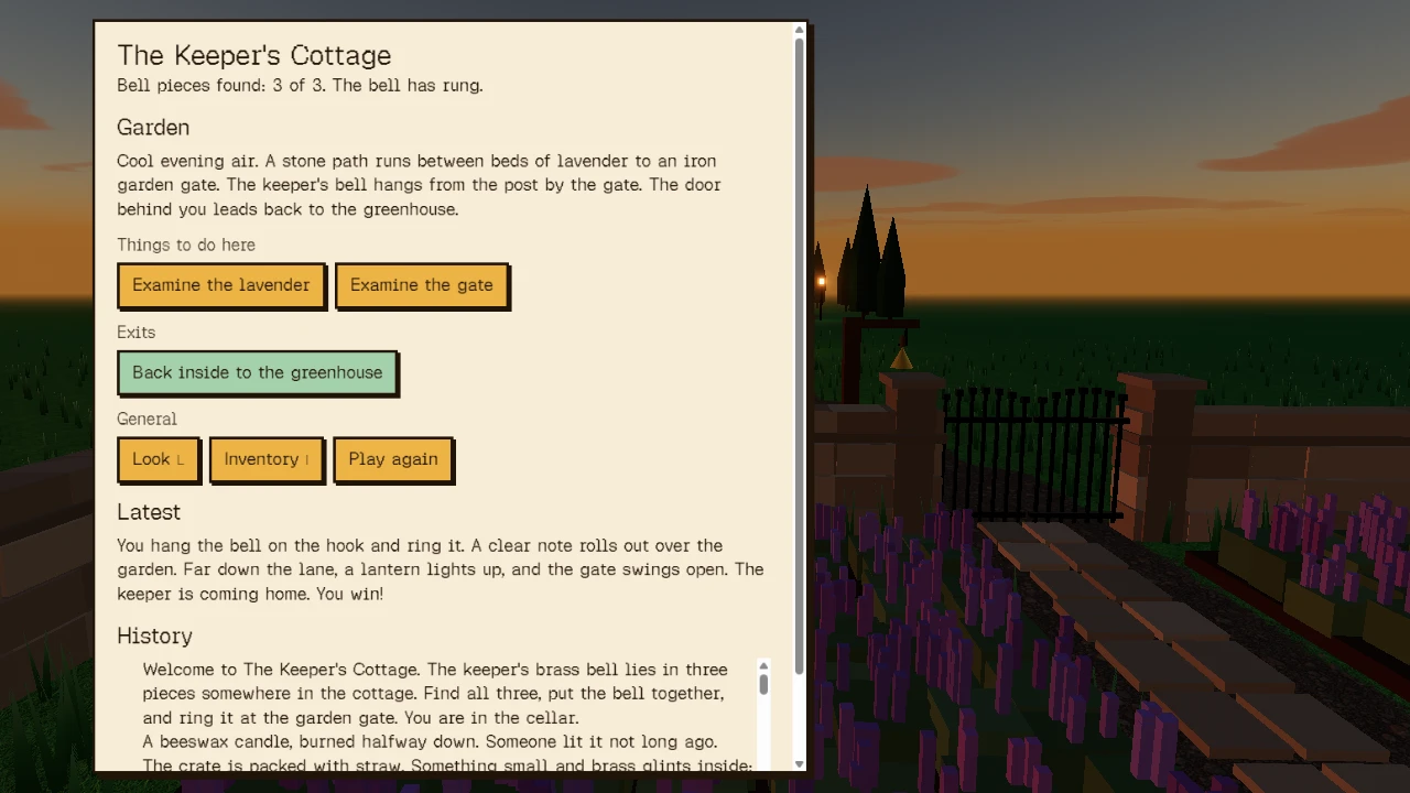 The Keeper's Cottage: a moment in the game (1 of 2)