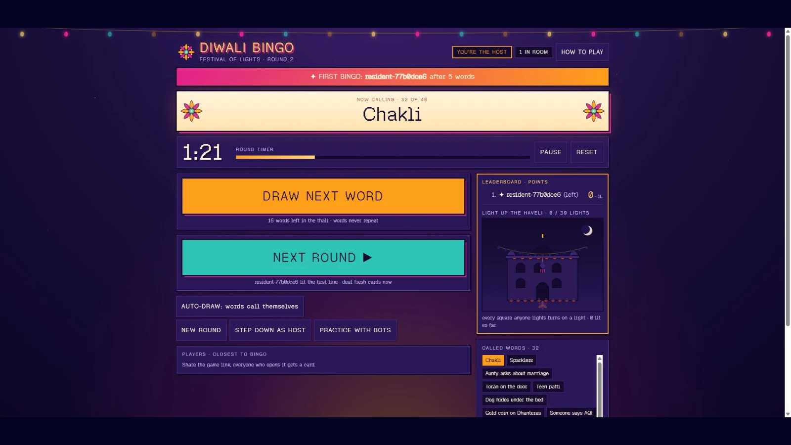 Diwali Bingo: a moment in the game (1 of 4)