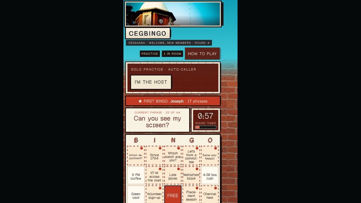 CEGBingo: a moment in the game (2 of 4)